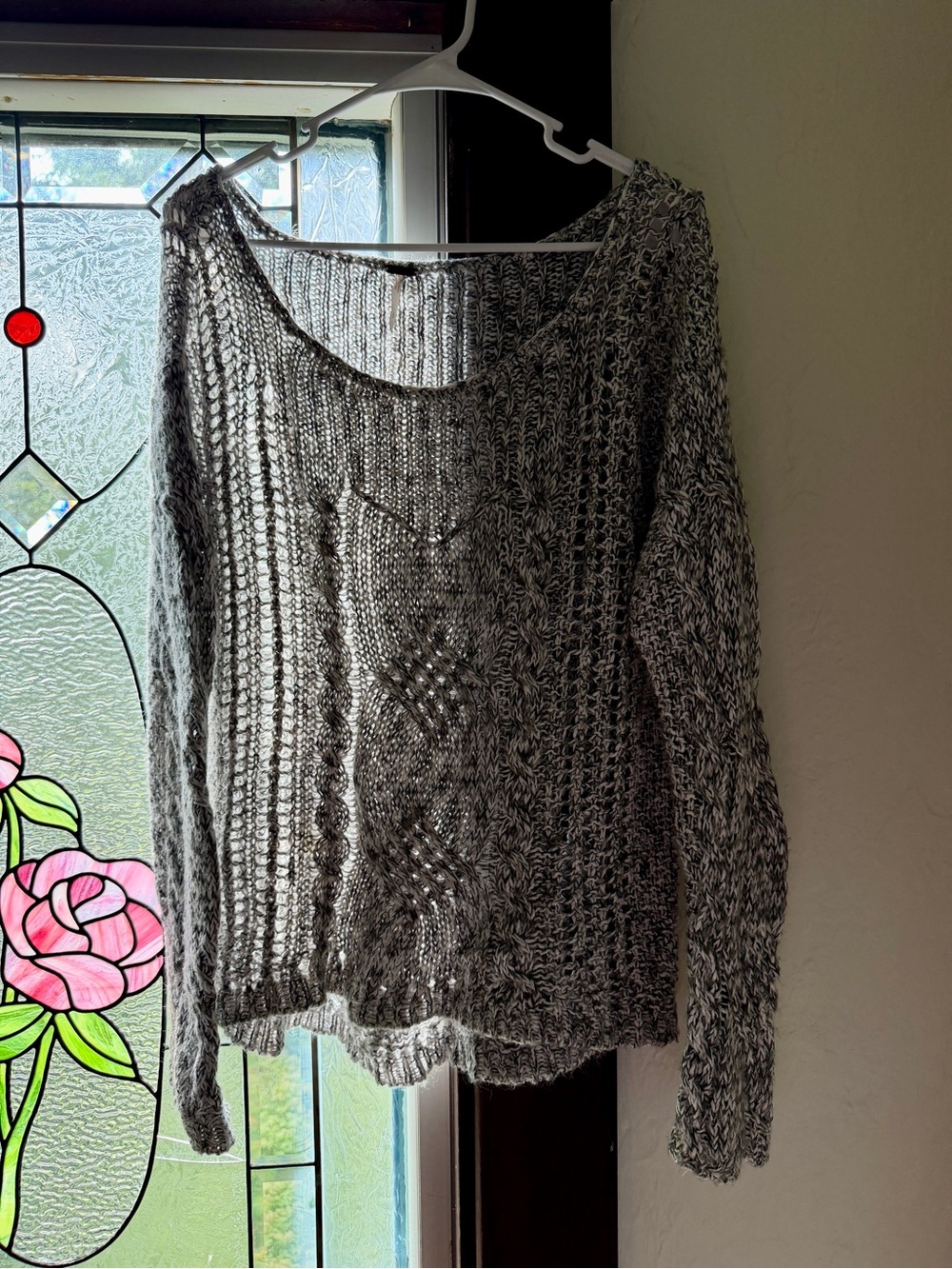 Free People Gray Open-Weave Scoop-Neck Sweater